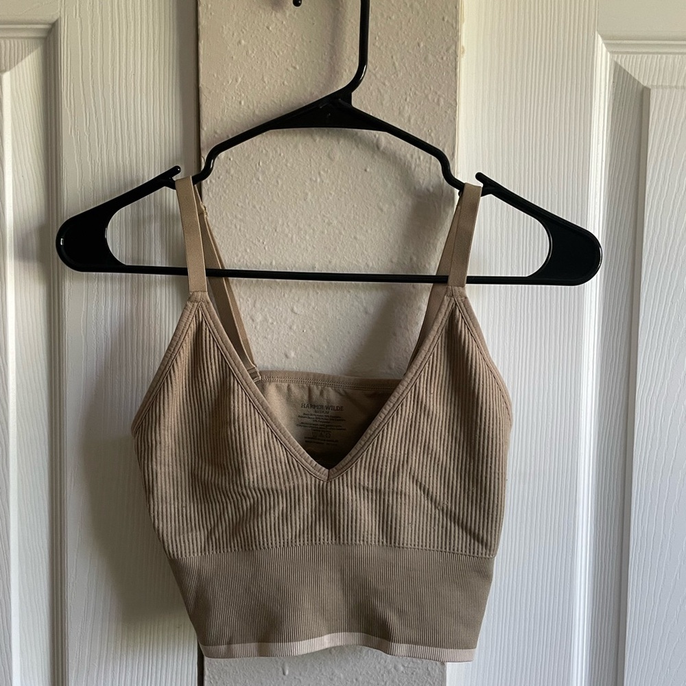 Light brown ribbed crop top